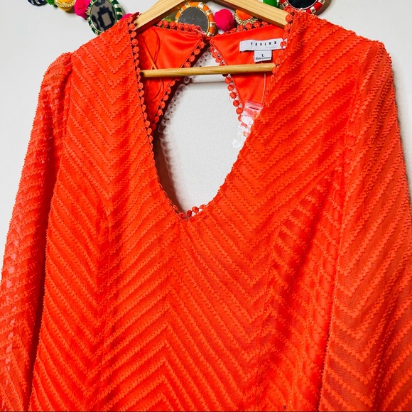 FAVLUX chevron red textured tiered mini dress - Picture 3 of 11